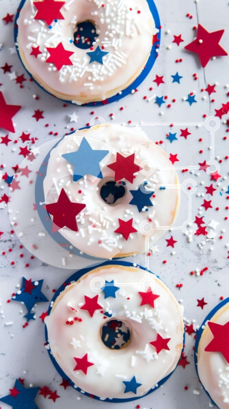 Intra Συλλεκτικό Ξύλινο Παζλ Plywood  4mm - Ντόνατς με πατριωτικό θέμα για τον εορτασμό της Ημέρας της Ανεξαρτησίας Σε Ξύλινο Κουτί - Διαστάσεις: 10x10 cm – 25 κομμάτια