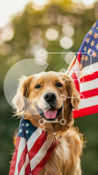 Σετ των 2 Intra Συλλεκτικό Ξύλινο Παζλ Plywood  4mm - Σκύλος Γκόλντεν Ριτρίβερ που γιορτάζει την 4η Ιουλίου με αμερικανική σημαία Σε Ξύλινο Κουτί - Διαστάσεις: 10x10 cm – 25 κομμάτια