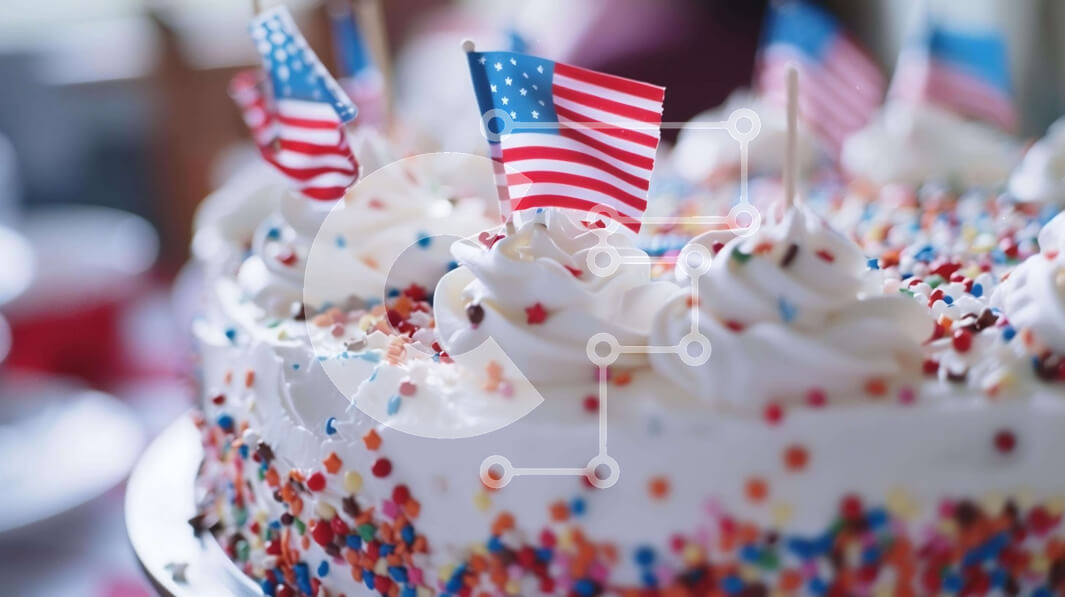 Σετ των 2 Intra Συλλεκτικό Ξύλινο Παζλ Plywood  4mm - Λευκό παγωμένο κέικ με αμερικανικές σημαίες και ψεκασμούς Σε Ξύλινο Κουτί - Διαστάσεις: 10x10 cm – 25 κομμάτια