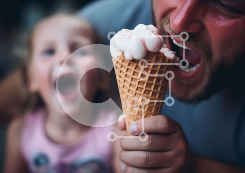 Intra Συλλεκτικό Ξύλινο Παζλ Plywood  4mm - Ευτυχισμένη στιγμή: Κοινή χρήση παγωτού με ενθουσιασμένο κορίτσι Σε Ξύλινο Κουτί - Διαστάσεις Puzzle: 10x10 cm – 25 κομμάτια