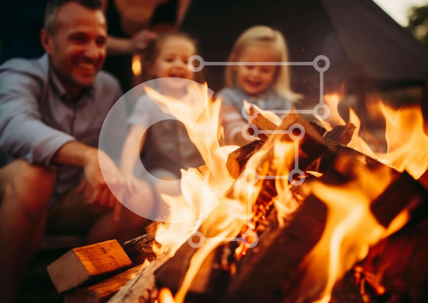 Intra Συλλεκτικό Ξύλινο Παζλ Plywood  4mm - Άνδρας και παιδιά γύρω από τη φωτιά Σε Ξύλινο Κουτί - Διαστάσεις: 10x10 cm – 25 κομμάτια