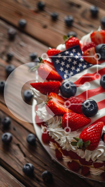 Intra Συλλεκτικό Ξύλινο Παζλ Plywood  4mm - Πατριωτικό κέικ με αμερικανική σημαία και μούρα Σε Ξύλινο Κουτί - Διαστάσεις: 10x10 cm – 25 κομμάτια