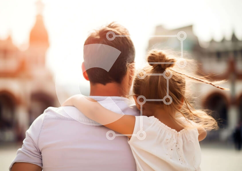 Intra Συλλεκτικό Ξύλινο Παζλ Plywood  4mm - Πατέρας και κόρη περπατούν στην πόλη Σε Ξύλινο Κουτί - Διαστάσεις Puzzle: 10x10 cm – 25 κομμάτια