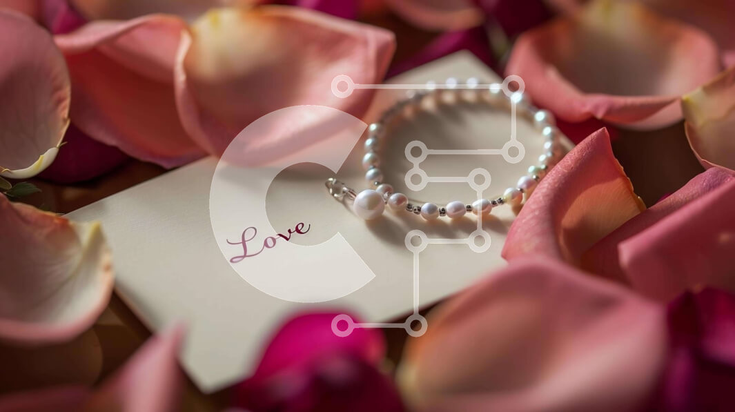 Intra Συλλεκτικό Ξύλινο Παζλ Plywood  4mm - Βραχιόλι με πέρλες σε ροζ ροδοπέταλα και κάρτα αγάπης Σε Ξύλινο Κουτί - Διαστάσεις Puzzle: 10x10 cm – 25 κομμάτια