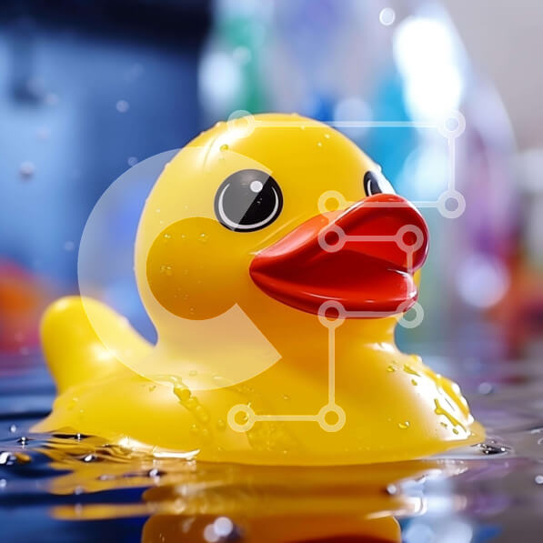 Intra Συλλεκτικό Ξύλινο Παζλ Plywood  4mm - Κίτρινη λαστιχένια πάπια στο νερό με είδη μπάνιου Σε Ξύλινο Κουτί - Διαστάσεις: 10x10 cm – 25 κομμάτια