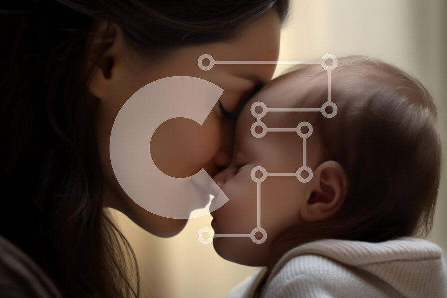 Intra Συλλεκτικό Ξύλινο Παζλ Plywood  4mm - Μητέρα που φιλά το μωρό στο μάγουλο Σε Ξύλινο Κουτί - Διαστάσεις Puzzle: 10x10 cm – 25 κομμάτια