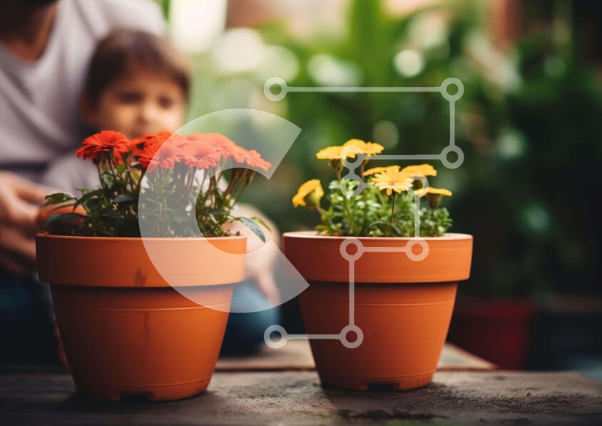 Intra Συλλεκτικό Ξύλινο Παζλ Plywood  4mm - Παιδί και λουλούδια σε γλάστρες Σε Ξύλινο Κουτί - Διαστάσεις: 10x10 cm – 25 κομμάτια