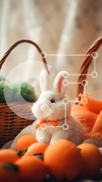 Intra Συλλεκτικό Ξύλινο Παζλ Plywood  4mm - Πασχαλινό λαγουδάκι με φρούτα και πορτοκάλια Σε Ξύλινο Κουτί - Διαστάσεις: 10x10 cm – 25 κομμάτια