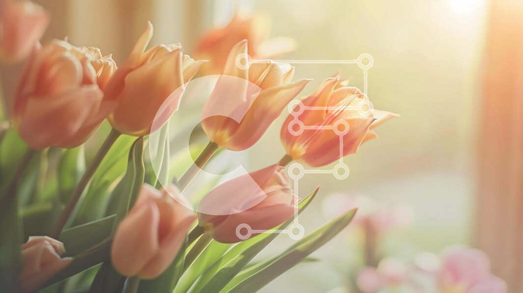 Intra Συλλεκτικό Ξύλινο Παζλ Plywood  4mm - Φρέσκες ροζ τουλίπες σε άνθιση με το φως του ήλιου Σε Ξύλινο Κουτί - Διαστάσεις: 10x10 cm – 25 κομμάτια