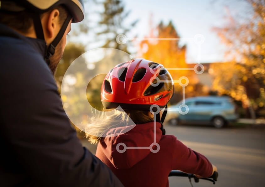 Intra Συλλεκτικό Ξύλινο Παζλ Plywood  4mm - Άνδρας και κόρη που οδηγούν ποδήλατα με κράνη Σε Ξύλινο Κουτί - Διαστάσεις Puzzle: 10x10 cm – 25 κομμάτια