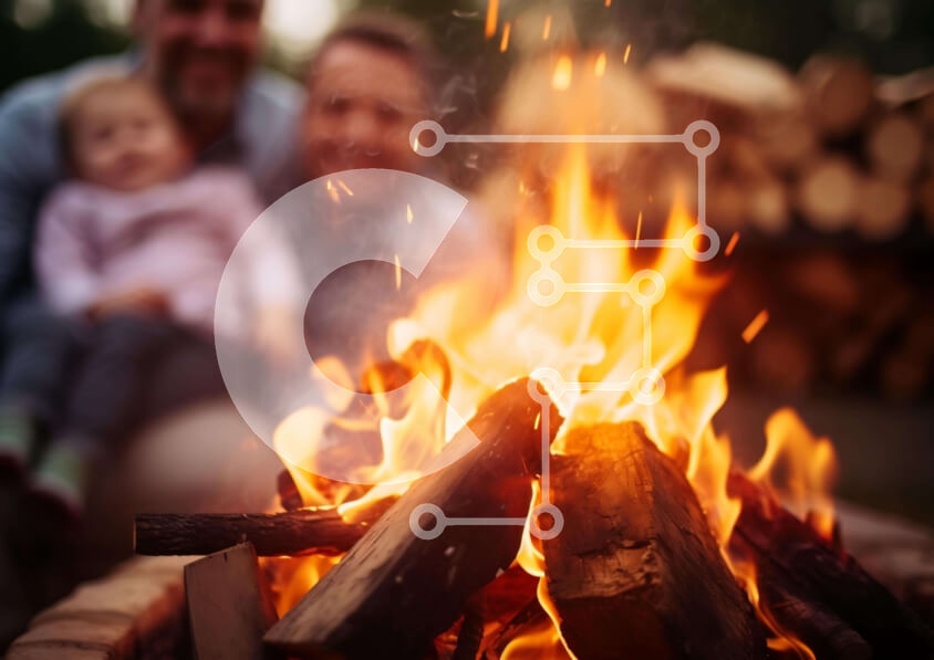 Intra Συλλεκτικό Ξύλινο Παζλ Plywood  4mm - Ομάδα ανθρώπων γύρω από το λάκκο πυρκαγιάς σε εξωτερικούς χώρους Σε Ξύλινο Κουτί - Διαστάσεις Puzzle: 10x10 cm – 25 κομμάτια