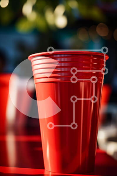 Intra Συλλεκτικό Ξύλινο Παζλ Plywood  4mm - Κόκκινα πλαστικά κύπελλα σε τραπέζι εξωτερικού χώρου με ανθρώπους κοντά Σε Ξύλινο Κουτί - Διαστάσεις: 10x10 cm – 25 κομμάτια