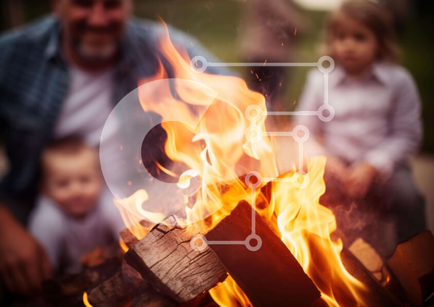 Intra Συλλεκτικό Ξύλινο Παζλ Plywood  4mm - Άνδρας και παιδιά από τη φωτιά Σε Ξύλινο Κουτί - Διαστάσεις Puzzle: 10x10 cm – 25 κομμάτια