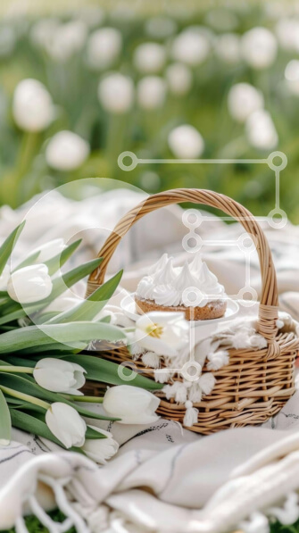 Σετ των 2 Intra Συλλεκτικό Ξύλινο Παζλ Plywood  4mm - Πικ-νικ με λευκές τουλίπες σε ανοιχτό χωράφι Σε Ξύλινο Κουτί - Διαστάσεις: 10x10 cm – 25 κομμάτια