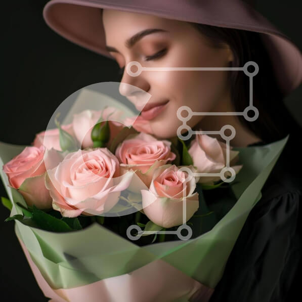 Σετ των 2 Intra Συλλεκτικό Ξύλινο Παζλ Plywood  4mm - Νεαρή γυναίκα που κρατά φρέσκα ροζ τριαντάφυλλα Σε Ξύλινο Κουτί - Διαστάσεις: 10x10 cm – 25 κομμάτια