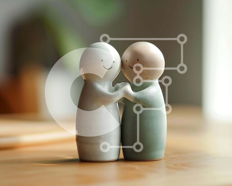 Intra Συλλεκτικό Ξύλινο Παζλ Plywood  4mm - Κεραμικά ειδώλια που κρατούν τα χέρια σε ένα ξύλινο τραπέζι Σε Ξύλινο Κουτί - Διαστάσεις: 10x10 cm – 25 κομμάτια