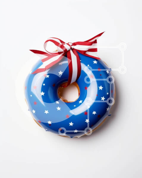 Σετ των 2 Intra Συλλεκτικό Ξύλινο Παζλ Plywood  4mm - Μπλε ντόνατ με κόκκινα, λευκά και μπλε αστέρια Σε Ξύλινο Κουτί - Διαστάσεις: 10x10 cm – 25 κομμάτια