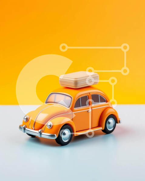 Intra Συλλεκτικό Ξύλινο Παζλ Plywood  4mm - Πορτοκαλί παιχνίδι αυτοκίνητο με βαλίτσα Σε Ξύλινο Κουτί - Διαστάσεις Puzzle: 10x10 cm – 25 κομμάτια