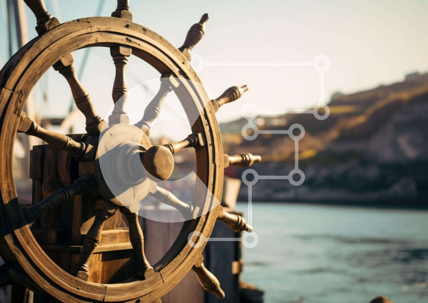 Intra Συλλεκτικό Ξύλινο Παζλ Plywood  4mm - Vintage τιμόνι πλοίου στην αποβάθρα Σε Ξύλινο Κουτί - Διαστάσεις Puzzle: 10x10 cm – 25 κομμάτια