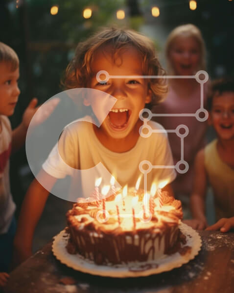 Intra Συλλεκτικό Ξύλινο Παζλ Plywood  4mm - Νεαρό αγόρι που γιορτάζει με φίλους γύρω από την τούρτα γενεθλίων Σε Ξύλινο Κουτί - Διαστάσεις Puzzle: 10x10 cm – 25 κομμάτια