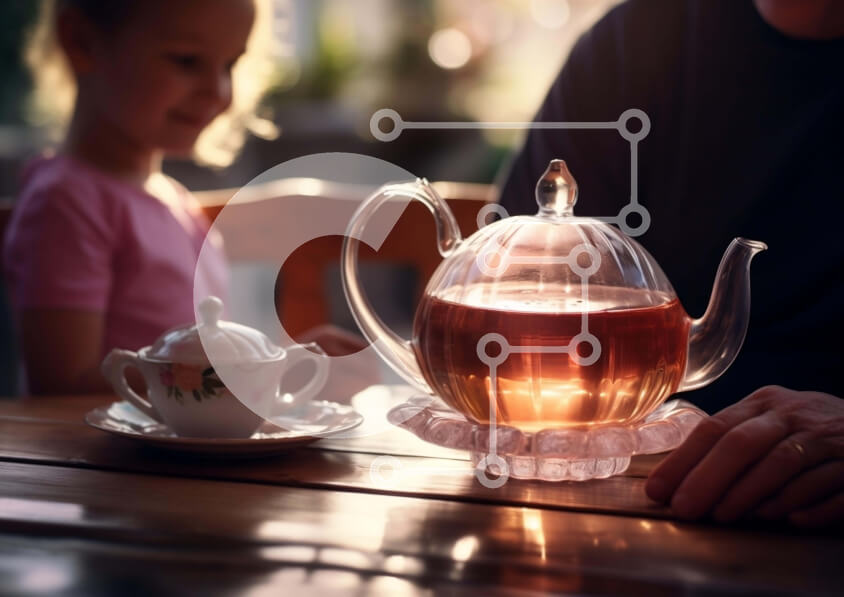 Intra Συλλεκτικό Ξύλινο Παζλ Plywood  4mm - Ώρα για τσάι πατέρα και κόρης Σε Ξύλινο Κουτί - Διαστάσεις Puzzle: 10x10 cm – 25 κομμάτια