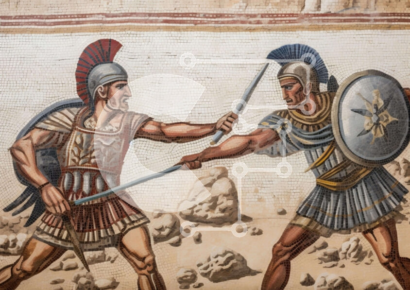 Intra Συλλεκτικό Ξύλινο Παζλ Plywood  4mm - Αρχαίοι Ρωμαίοι πολεμιστές στη μάχη Σε Ξύλινο Κουτί - Διαστάσεις Puzzle: 10x10 cm – 25 κομμάτια