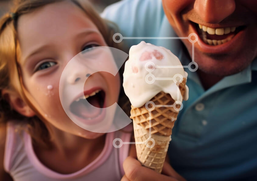 Intra Συλλεκτικό Ξύλινο Παζλ Plywood  4mm - Νεαρό κορίτσι και άνδρας που απολαμβάνουν το παγωτό Σε Ξύλινο Κουτί - Διαστάσεις Puzzle: 10x10 cm – 25 κομμάτια