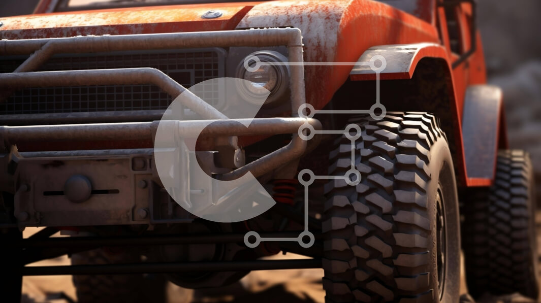 Intra Συλλεκτικό Ξύλινο Παζλ Plywood  4mm - Πορτοκαλί όχημα εκτός δρόμου σταθμευμένο σε χωματόδρομο Σε Ξύλινο Κουτί - Διαστάσεις Puzzle: 10x10 cm – 25 κομμάτια