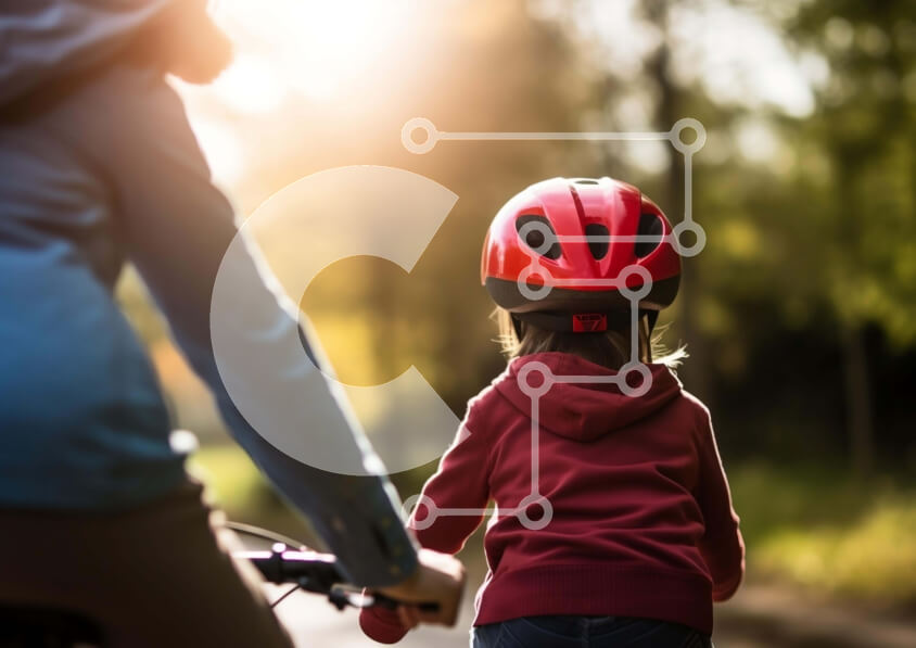 Intra Συλλεκτικό Ξύλινο Παζλ Plywood  4mm - Γυναίκα και παιδί που οδηγούν ποδήλατα με κράνη Σε Ξύλινο Κουτί - Διαστάσεις Puzzle: 10x10 cm – 25 κομμάτια