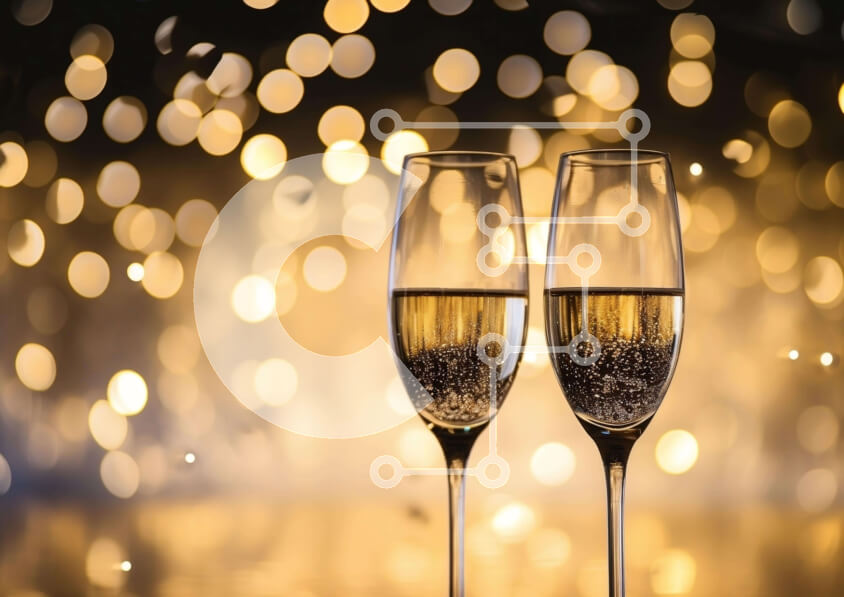 Intra Συλλεκτικό Ξύλινο Παζλ Plywood  4mm - Φλάουτα σαμπάνιας με αφρώδες κρασί και αφρώδη Σε Ξύλινο Κουτί - Διαστάσεις Puzzle: 10x10 cm – 25 κομμάτια