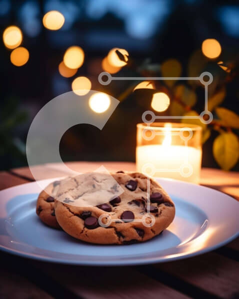 Σετ των 2 Intra Συλλεκτικό Ξύλινο Παζλ Plywood  4mm - Μπισκότα σοκολάτας σε λευκό πιάτο με αναμμένα κεριά Σε Ξύλινο Κουτί - Διαστάσεις: 10x10 cm – 25 κομμάτια