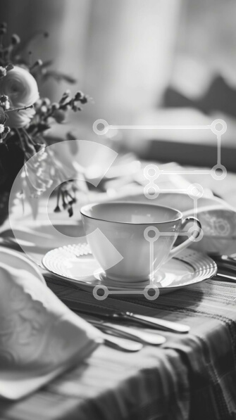 Intra Συλλεκτικό Ξύλινο Παζλ Plywood  4mm - Κομψά στρωμένη τραπεζαρία με φλιτζάνι τσαγιού και λουλούδια Σε Ξύλινο Κουτί - Διαστάσεις: 10x10 cm – 25 κομμάτια