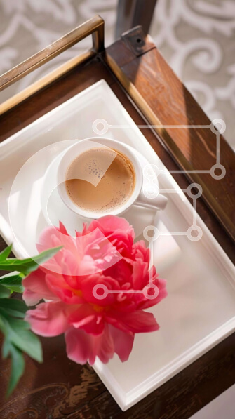 Intra Συλλεκτικό Ξύλινο Παζλ Plywood  4mm - Φλιτζάνι καφέ με ροζ λουλούδι και μαχαιροπίρουνα Σε Ξύλινο Κουτί - Διαστάσεις: 10x10 cm – 25 κομμάτια