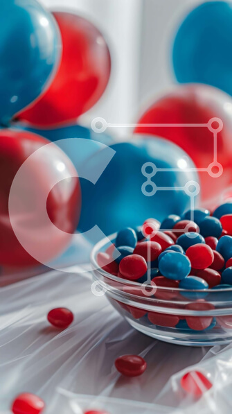 Intra Συλλεκτικό Ξύλινο Παζλ Plywood  4mm - Πολύχρωμες καραμέλες σε γυάλινο μπολ με μπαλόνια και περιτυλίγματα Σε Ξύλινο Κουτί - Διαστάσεις: 10x10 cm – 25 κομμάτια