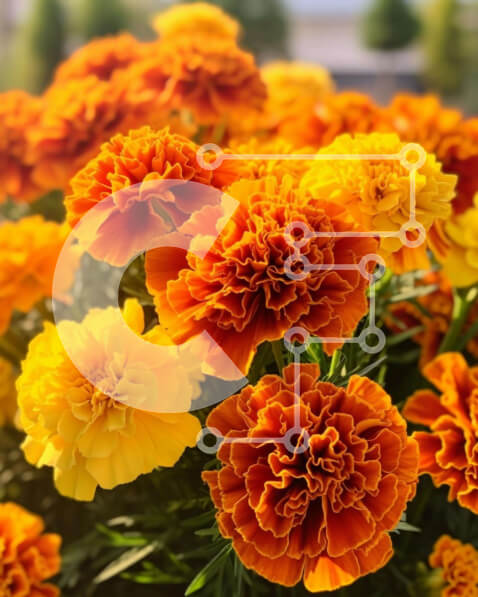 Σετ των 2 Intra Συλλεκτικό Ξύλινο Παζλ Plywood  4mm - Πορτοκαλί και κίτρινα λουλούδια σε έναν κήπο Σε Ξύλινο Κουτί - Διαστάσεις: 10x10 cm – 25 κομμάτια