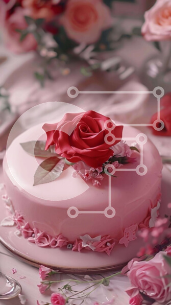 Intra Συλλεκτικό Ξύλινο Παζλ Plywood  4mm - Ροζ κέικ με τριαντάφυλλα σε περίτεχνο στήσιμο τραπεζιού Σε Ξύλινο Κουτί - Διαστάσεις: 10x10 cm – 25 κομμάτια