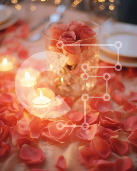 Intra Συλλεκτικό Ξύλινο Παζλ Plywood  4mm - Κομψό τραπέζι με ροζ ροδοπέταλα και κεριά Σε Ξύλινο Κουτί - Διαστάσεις Puzzle: 10x10 cm – 25 κομμάτια