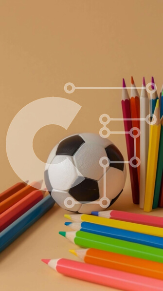 Intra Συλλεκτικό Ξύλινο Παζλ Plywood  4mm - Μπάλα ποδοσφαίρου και χρωματιστά μολύβια Σε Ξύλινο Κουτί - Διαστάσεις Puzzle: 10x10 cm – 25 κομμάτια