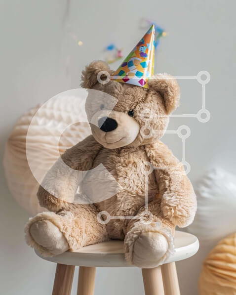 Intra Συλλεκτικό Ξύλινο Παζλ Plywood  4mm - Χαρούμενο αρκουδάκι με καπέλο για πάρτι και μπαλόνια Σε Ξύλινο Κουτί - Διαστάσεις Puzzle: 10x10 cm – 25 κομμάτια