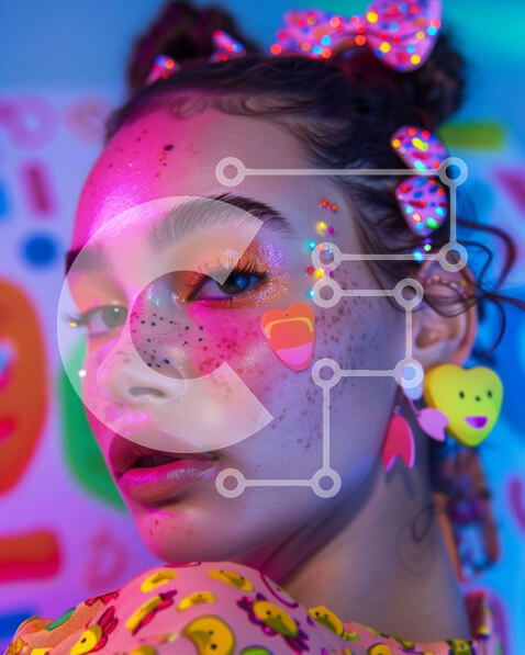 Intra Συλλεκτικό Ξύλινο Παζλ Plywood  4mm - Νεαρή γυναίκα με πολύχρωμο μακιγιάζ και αξεσουάρ Σε Ξύλινο Κουτί - Διαστάσεις Puzzle: 10x10 cm – 25 κομμάτια