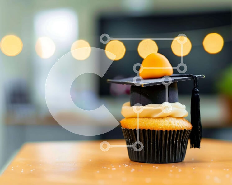 Σετ των 2 Intra Συλλεκτικό Ξύλινο Παζλ Plywood  4mm - Αποφοίτηση Cupcake με Πορτοκαλί Καπάκι Σε Ξύλινο Κουτί - Διαστάσεις: 10x10 cm – 25 κομμάτια