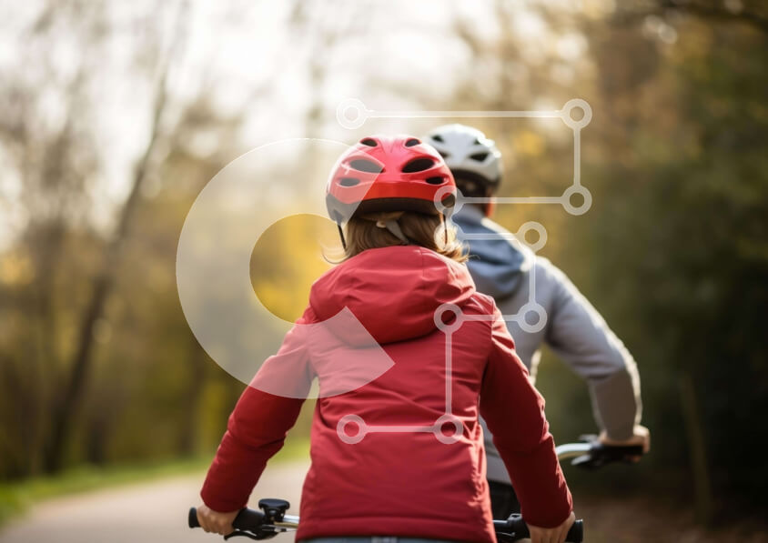 Intra Συλλεκτικό Ξύλινο Παζλ Plywood  4mm - Ζευγάρι που οδηγεί ποδήλατα σε ένα μονοπάτι Σε Ξύλινο Κουτί - Διαστάσεις Puzzle: 10x10 cm – 25 κομμάτια