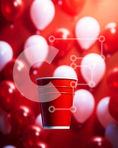 Intra Συλλεκτικό Ξύλινο Παζλ Plywood  4mm - Κόκκινο χάρτινο κύπελλο και μπαλόνια για ένα εορταστικό πάρτι Σε Ξύλινο Κουτί - Διαστάσεις: 10x10 cm – 25 κομμάτια