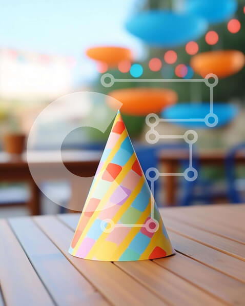 Intra Συλλεκτικό Ξύλινο Παζλ Plywood  4mm - Πολύχρωμο καπέλο για πάρτι σε ξύλινο τραπέζι Σε Ξύλινο Κουτί - Διαστάσεις Puzzle: 10x10 cm – 25 κομμάτια