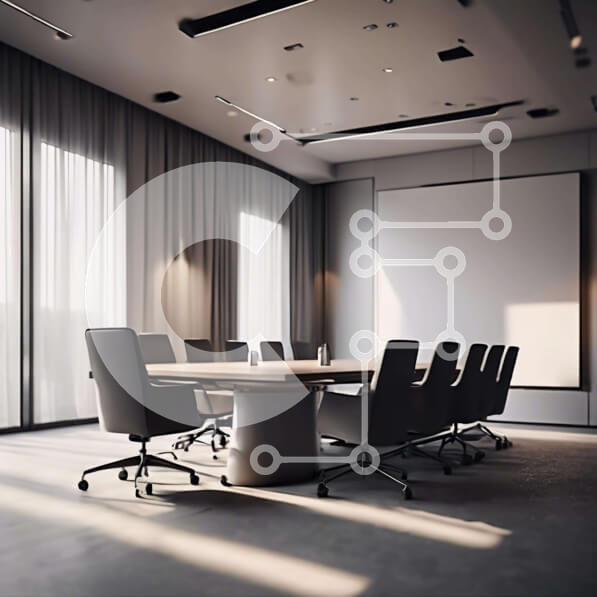 Intra Συλλεκτικό Ξύλινο Παζλ Plywood  4mm - Αίθουσα συνεδριάσεων με άδειο τραπέζι και οθόνη προβολέα Σε Ξύλινο Κουτί - Διαστάσεις Puzzle: 10x10 cm – 25 κομμάτια