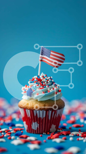 Intra Συλλεκτικό Ξύλινο Παζλ Plywood  4mm - Πατριωτικό Cupcake με αμερικανική σημαία Σε Ξύλινο Κουτί - Διαστάσεις: 10x10 cm – 25 κομμάτια
