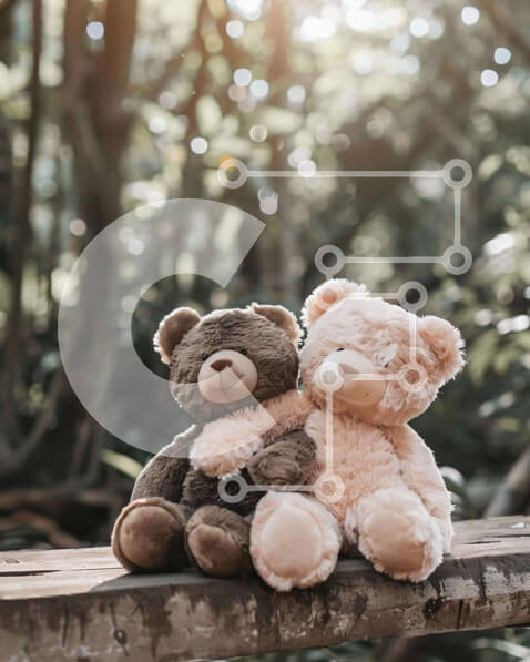 Σετ των 2 Intra Συλλεκτικό Ξύλινο Παζλ Plywood  4mm - Δύο αρκουδάκια σε ξύλινο πάγκο στο δάσος Σε Ξύλινο Κουτί - Διαστάσεις: 10x10 cm – 25 κομμάτια