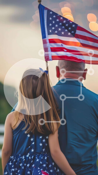 Intra Συλλεκτικό Ξύλινο Παζλ Plywood  4mm - Ηλικιωμένος άνδρας και νεαρό κορίτσι με την αμερικανική σημαία Σε Ξύλινο Κουτί - Διαστάσεις Puzzle: 10x10 cm – 25 κομμάτια