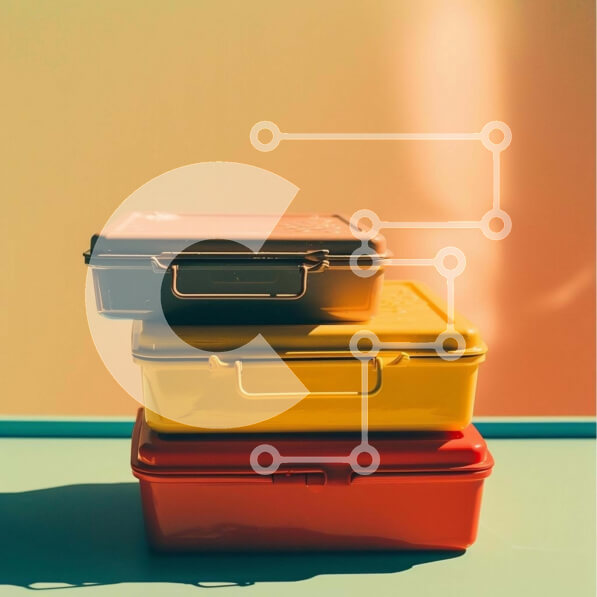 Σετ των 2 Intra Συλλεκτικό Ξύλινο Παζλ Plywood  4mm - Πολύχρωμα κουτιά μεσημεριανού γεύματος στοιβάζονται στο τραπέζι Σε Ξύλινο Κουτί - Διαστάσεις: 10x10 cm – 25 κομμάτια