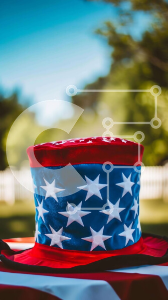 Intra Συλλεκτικό Ξύλινο Παζλ Plywood  4mm - Πατριωτικό καπέλο σε τραπεζομάντιλο αμερικανικής σημαίας Σε Ξύλινο Κουτί - Διαστάσεις: 10x10 cm – 25 κομμάτια